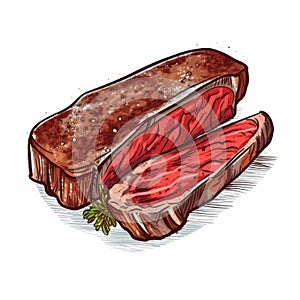 Hyperrealistic Vector Illustration Of Meaty Steak On White Background