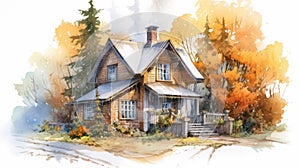 Hyperrealistic Watercolor Cottage Sketch photo