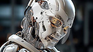 Hyperrealistic White Digital Robot With Red And Gold Eyes