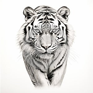Hyperrealistic White Tiger Portrait: Pencil And Ink Drawing