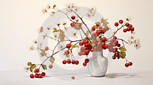 Hyperrealistic White Vase With Red Berries - Vray, Makoto Shinkhai, Tracey Adams