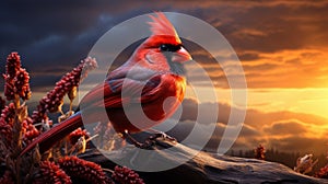 Hyperrealistic Wildlife Portrait Of Red Bird In Sunset By Mike Campau