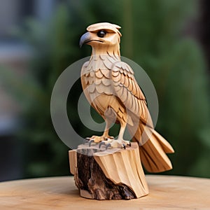 Hyperrealistic Wooden Eagle Carving On Stump - Qian Xuan Inspired