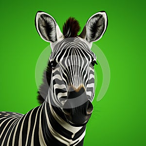 Hyperrealistic Zebra 3d Render On Vibrant Green Background