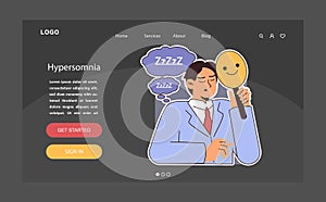 Hypersomnia dark or night mode web, landing. Excessive sleepiness neurological