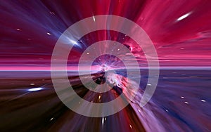 Hyperspace Motion blur through the universe, moving at the speed of light tunnel galaxy, hyper jump abstract color background