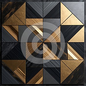 Hyperspace Noir: Gold Tile Mosaic In Grit And Grain Pattern