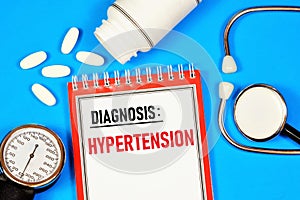 Hypertension is the inscription of text on the form in the medical folder. Syndrome of increased systolic blood pressure. photo