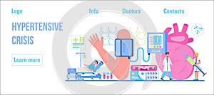 Hypertensive crisis concept. Health concept of hypotension and hypertension disease tiny doctors treat. Symptoms and prevention