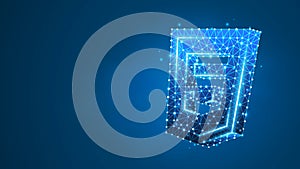 Hypertext Markup Language, html coding sign. Device, programming, developing concept. Abstract, digital, wireframe, low