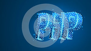 Hypertext Preprocessor coding language sign, text silhouette. Device, programming, developing concept. Abstract, digital