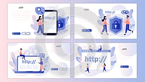 Hypertext Transfer Protocol concept. HTTP data web page. Web browser. Internet communication protocol. Screen template