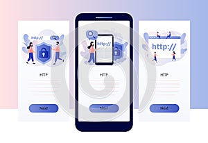 Hypertext Transfer Protocol concept. HTTP data web page. Web browser. Internet communication protocol. Screen template photo