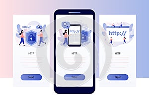 Hypertext Transfer Protocol concept. HTTP data web page. Web browser. Internet communication protocol. Screen template