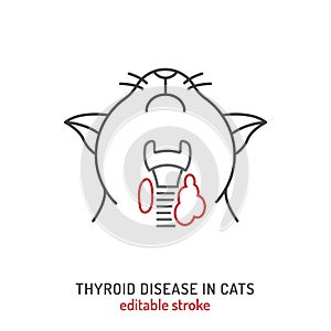Hyperthyroidism in cats. Linear icon, pictogram, symbol.