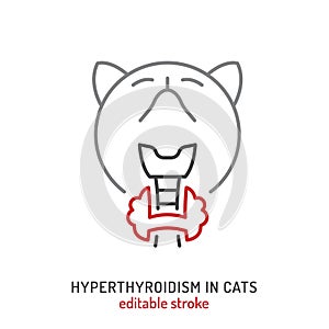 Hyperthyroidism in cats. Linear icon, pictogram, symbol.