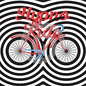 Hypno Ride - hand lettering with bicycle and concentric circles