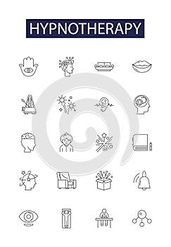 Hypnotherapy line vector icons and signs. Therapy, Hypnotherapist, Relaxation, Stress, Anxiety, Mental, Cognitive photo