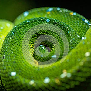 Hypnotic Coil of a Green Tree Python