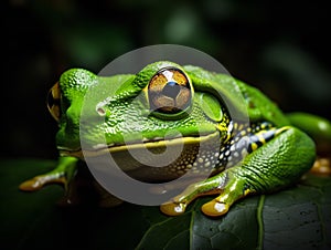 The Hypnotic Eyes of the Tree Frog in Tropical Rainforest