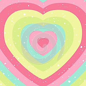 Hypnotic heart tunnel. Multi colored retro wallpaper, psychedelic mood, style of 70s. Heart shapes concentric colorful