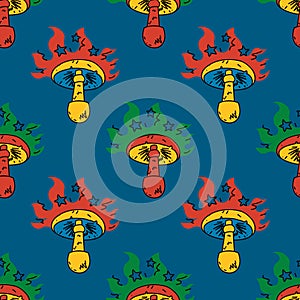 Hypnotic mushroom seamless pattern