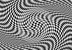 Hypnotic optical illusion in black and white color. Vision 3D geometric background. Abstract optic modern shape in