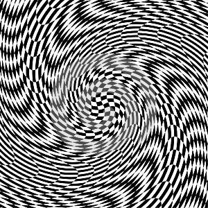 Hypnotic optical illusion in black and white color. Vision 3D geometric background. Abstract optic modern shape in