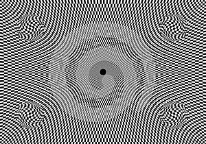 Hypnotic optical illusion in black and white color. Vision 3D geometric background. Abstract optic modern shape in