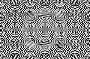 Hypnotic optical illusion in black and white color. Vision 3D geometric background. Abstract optic modern shape in