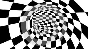 Hypnotic optical illusion black and white monochrome wormhole tunnel vortex checkerboard background element