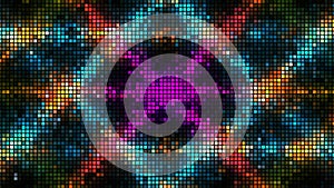 Hypnotic pattern of vibrating pixels. Motion. Pixels move to represent triangular pattern. Pixel pattern with vibrating