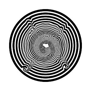 Hypnotic spiral. Swirl hypnotize spirals, vertigo geometric illusion and rotating stripes round pattern.