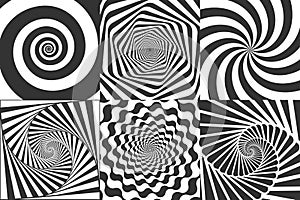 Hypnotic spiral. Swirl hypnotize spirals, vertigo geometric illusion and rotating stripes round pattern vector