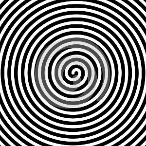Hypnotic spirals background. Radial optical illusion. Black and white swirl tunnel wallpaper. Spinning concentric