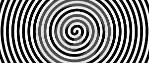Hypnotic spirals background. Radial optical illusion. Black and white swirl tunnel wallpaper. Spinning concentric