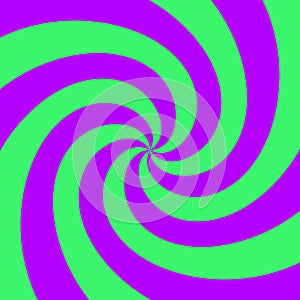 Hypnotic spirals background. Radial optical illusion. Green and purple swirl wallpaper. Spinning concentric curves