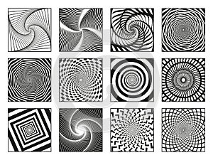 Hypnotic spirals. Vortex motion hypnotise spirals, rotating motion spiral elements vector illustration set. Abstract photo
