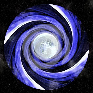Hypnotic vortex with full moon photo