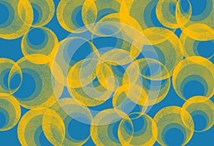 Hypnotic yellow circles on light blue background