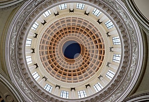 Hypnotising colorful capitol ceiling. Different geometries.