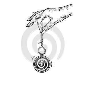 Hypnotist pendulum in hand sketch vector