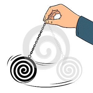 Hypnotizer pendulum in hand pop art vector