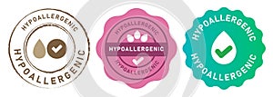 Hypoallergenic allergen free tested seal icon image stamp emblem tag for beauty product packaging for skin sensitive