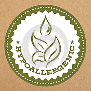 Hypoallergenic green label, badge with leaves and water drop for allergy safe products, vector object