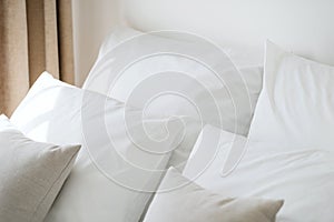 Hypoallergenic pillows in white and clean pillowcases photo