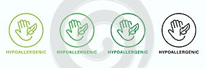 Hypoallergenic Safe Product Line Green and Black Icon Set. Hypo Allergenic Cosmetic for Sensitive Skin Hygiene Outline