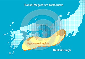 Hypocentral region map of Nankai trough earthquake