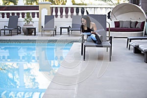 Hypochondriac Female Tourist Disgusted at Pool photo