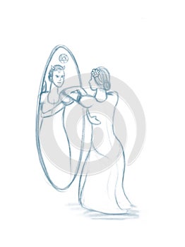 Hypocrisy Double Faced Lady In The Mirror Illustration photo